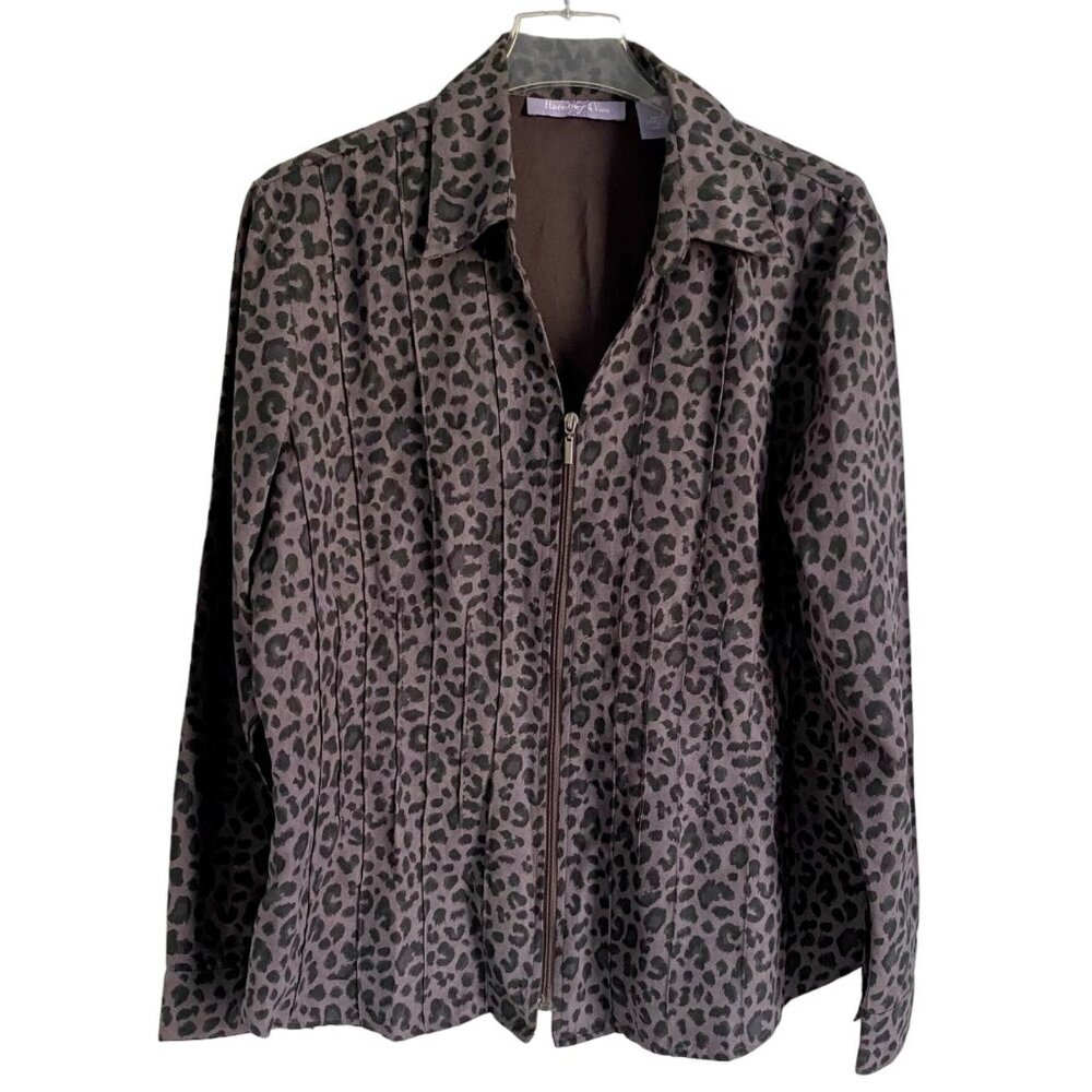 Harmony & Vine Purple Black Animal Print Full Zip Lightweight Jacket Women's XL